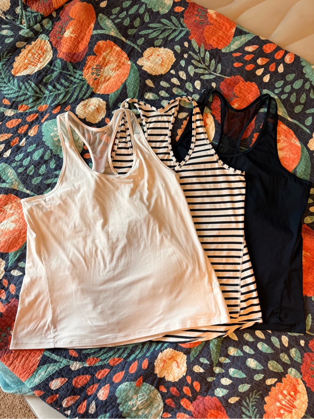 Bundle of 3 Athleta Racerback Tank Tops - White, Navy & Striped Size XL